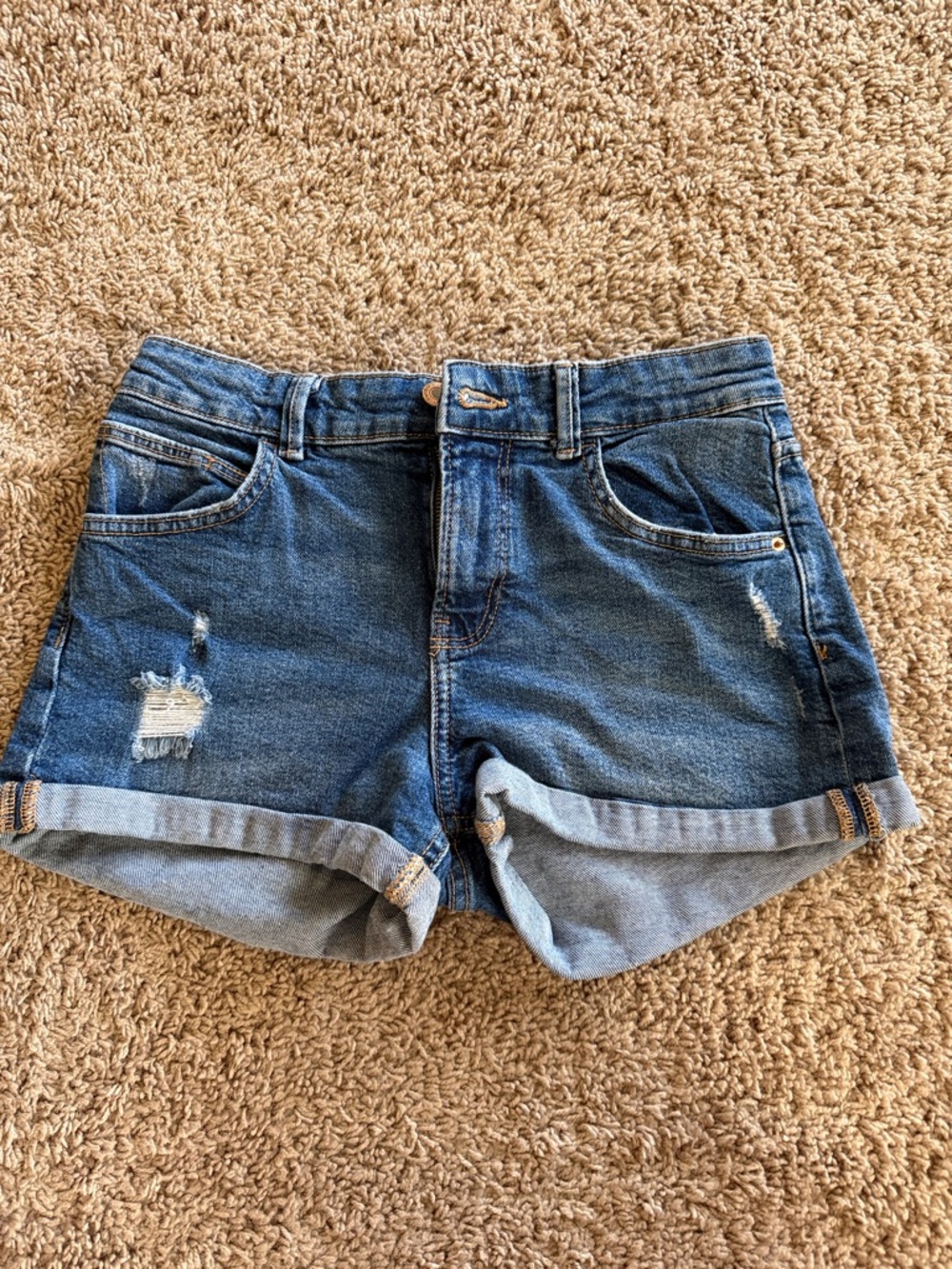 Bershka Denim Rolled Cuff Women's Shorts - Blue US 4